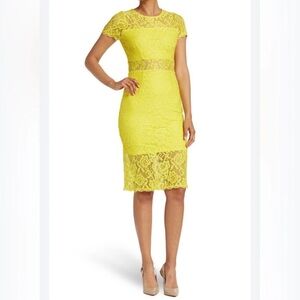 NSR yellow Lace Overlay Dress with Peekaboo Waist Size Small NWT